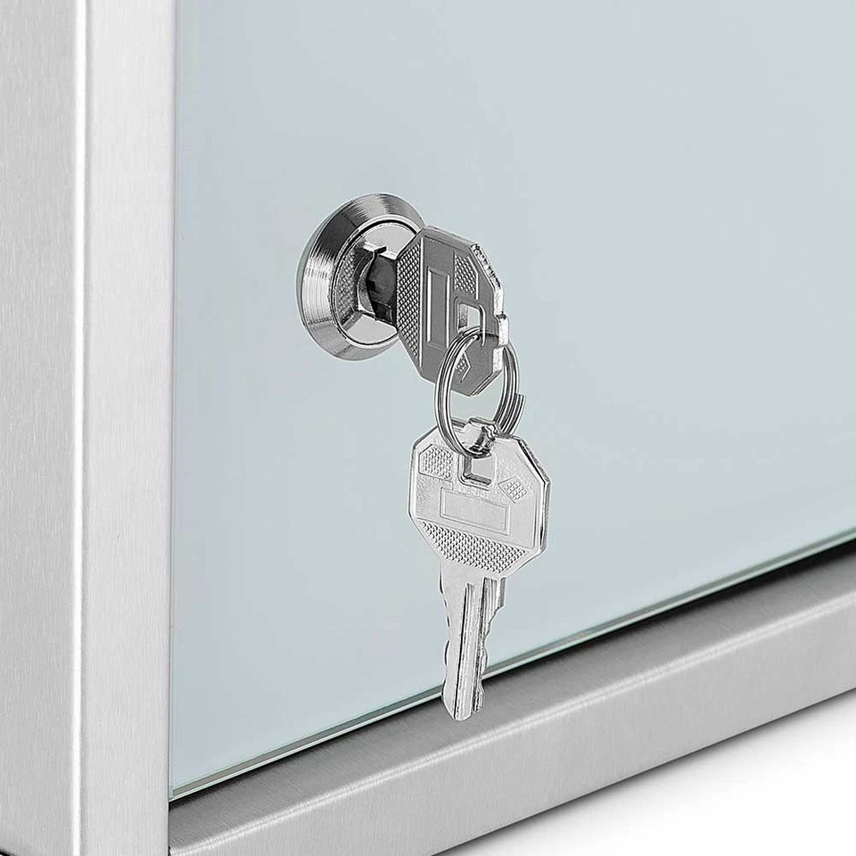 Armadietto Porta Medicinali Acciaio Inox e Vetro Satinato 30x30x12 cm con Chiave - Immagine 3 di 4
