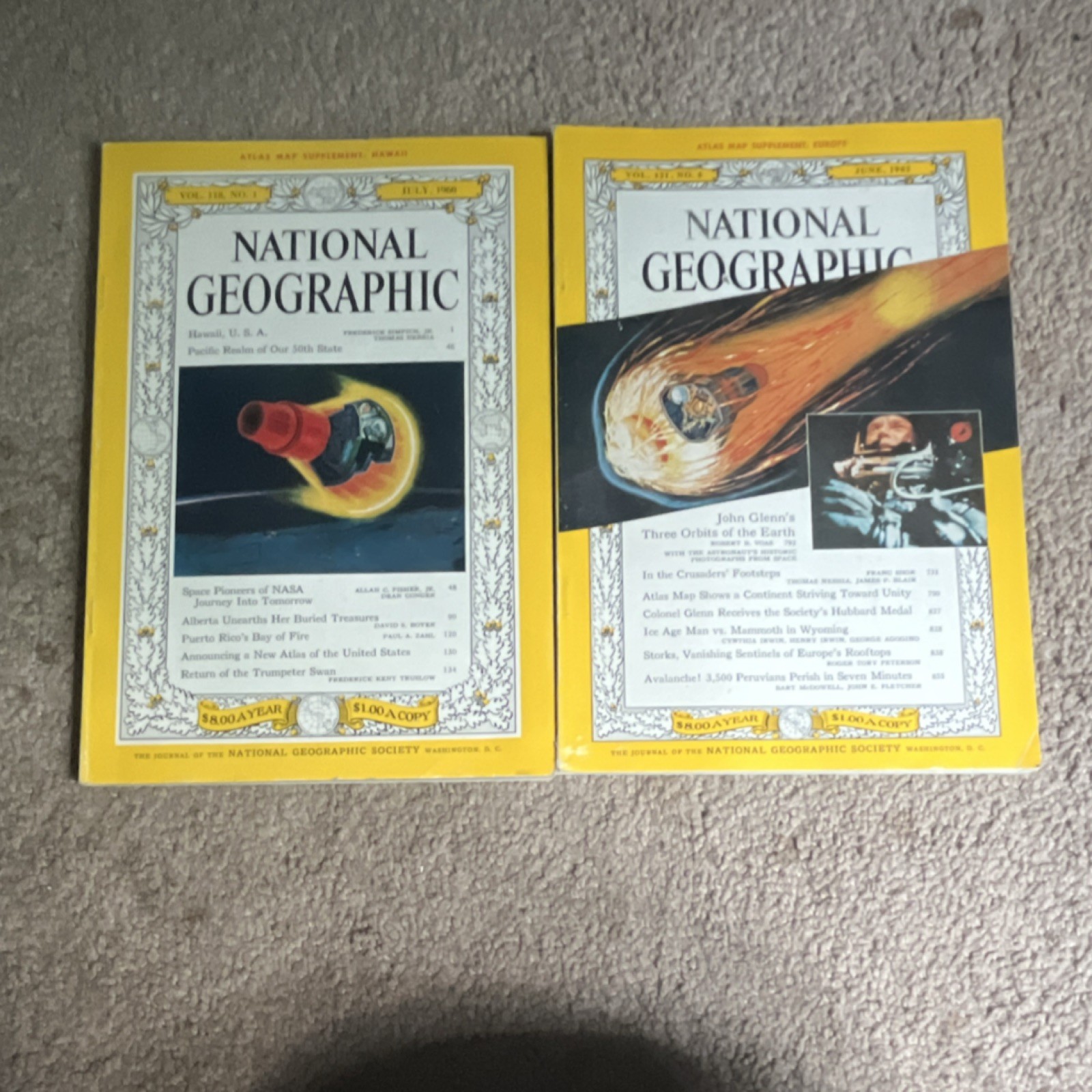 National Geographic Magazine Lot 2 July 1960 & June 1962 Illustrated Glenn
