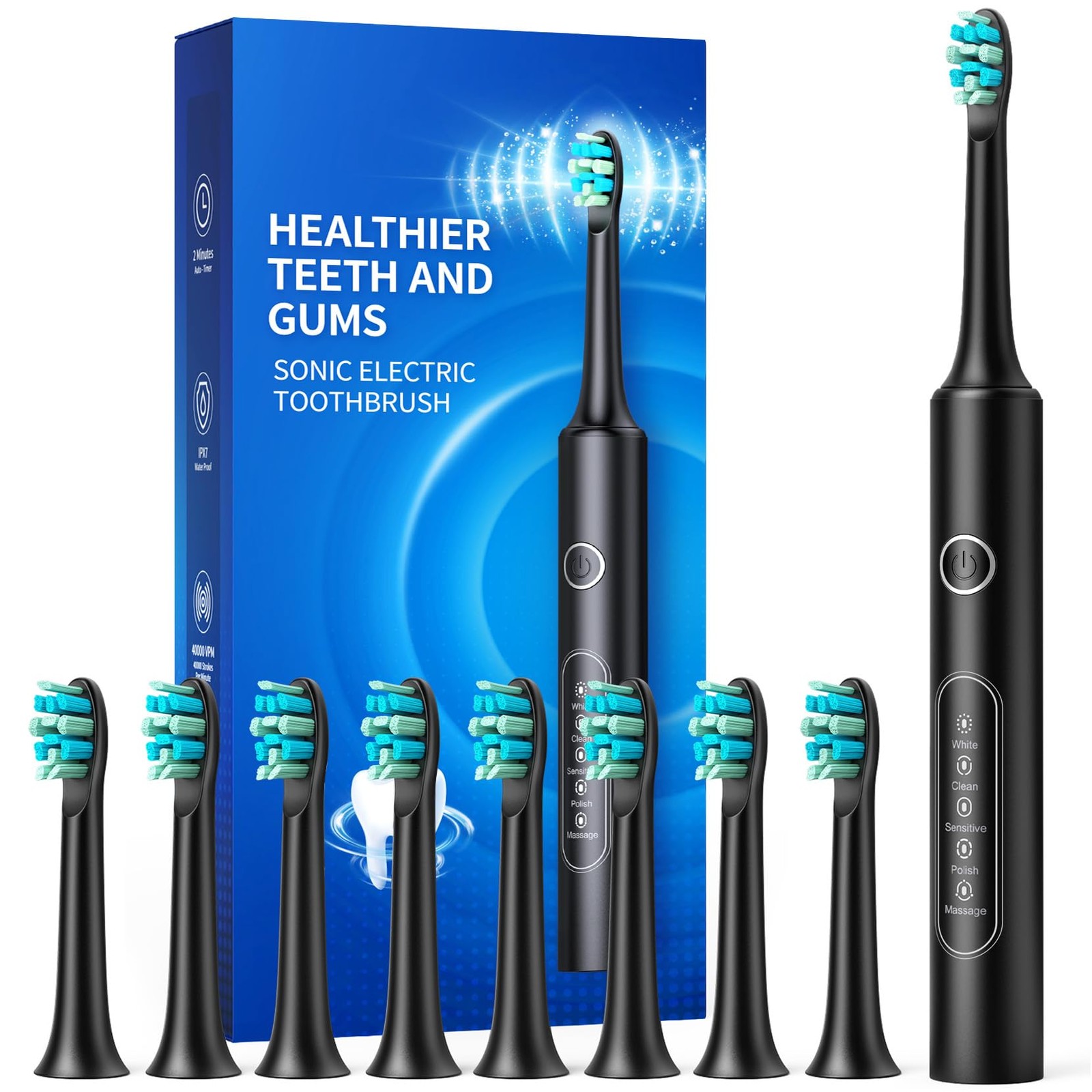 Electric Toothbrushes with 8 Replacement Brush Heads and 5 Brushing