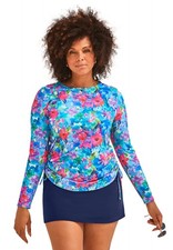 Swimsuits for All Adjustable Side Tie Swim Tee Set With Swim Skirt - Bright