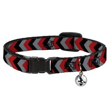 Cat Collar Breakaway with Bell Chevron Red/Black/Gray NARROW Fits 8.5-12"