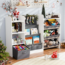 White 4-Tier Kids Toy Book Storage Organizer with 7 Bins