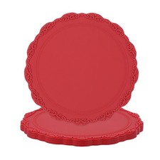 Lot de 4 dessous-de-verre en silicone ronds, 10 cm pour table, rouge (fleur)