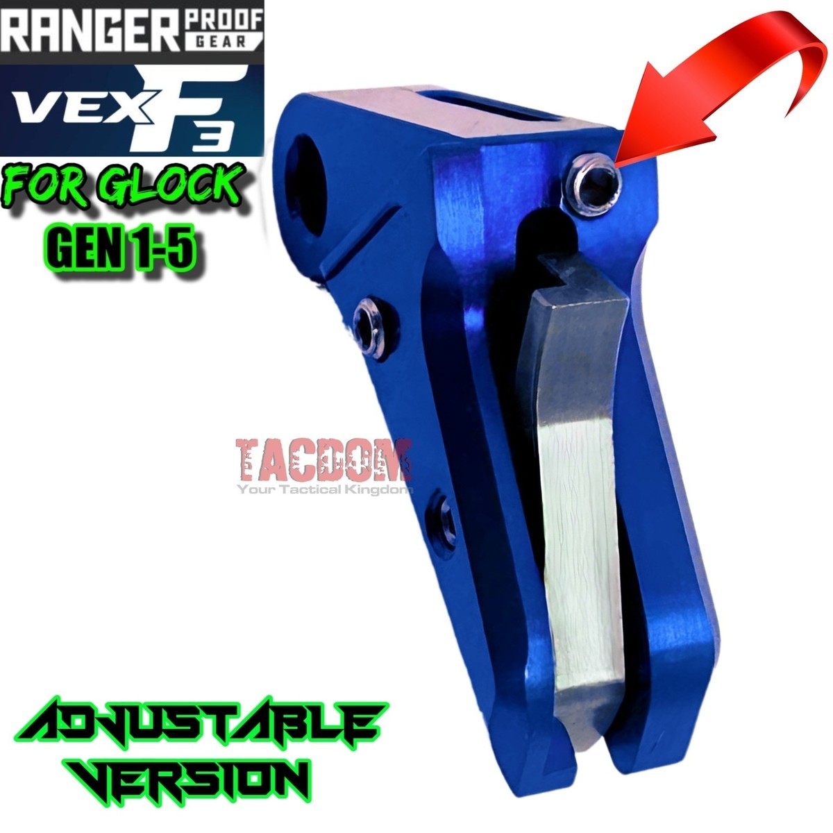 RANGER PROOF W/ Johnny GLOCK VEX F3 ADJUSTABLE DK BLUE TRIGGER 17