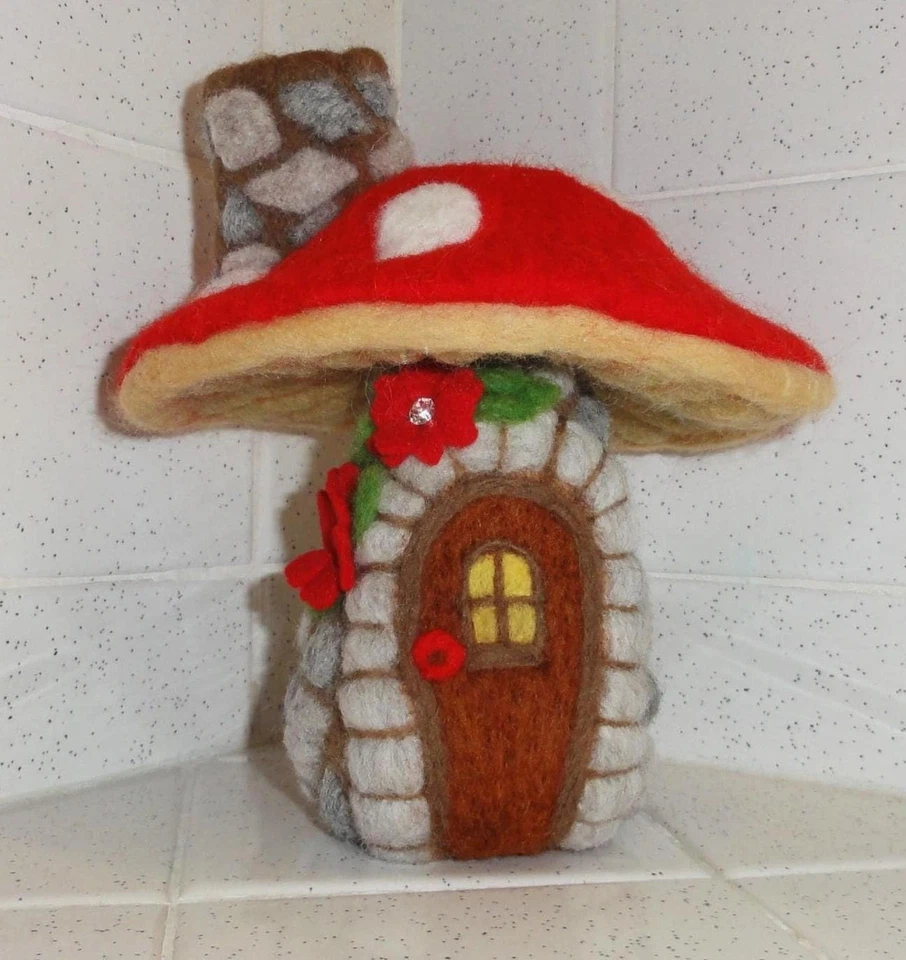 Handmade Needle Felting Mushroom House wool handcrafted whimsical hobbit house - Image 2 of 4