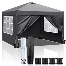 Tonnelle Pliante de Jardin 3x3m Tente de Réception Imperméable avec 4 Côtés Gris
