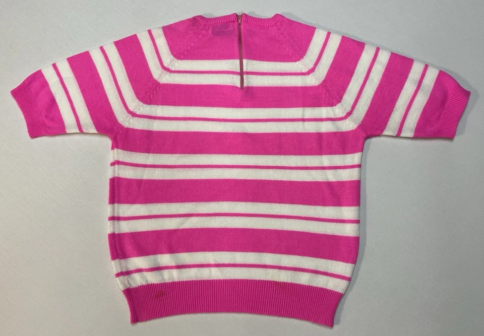 Suéter Acrílico Joyce Lane Vintage Años 70 Rosa Blanco S/S Cremallera Trasera Talla M W.T.Grant Foto 3 de 4