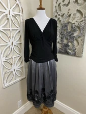 VTG Y2K SL FASHIONS size 14 STRETCH JERSEY BODICE SOUTACHE TAFFETA SKIRT DRESS