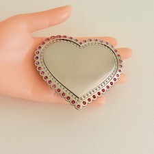 Belt Buckle Pink Heart Rhinestone Silver Tone 3"x3.5w