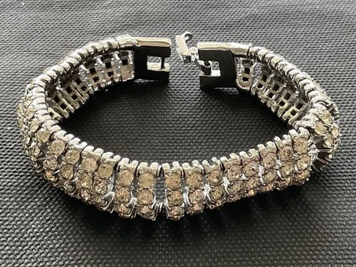Vintage Rhinestone Bracelet Wide Multi Row Estate Costume Jewelry