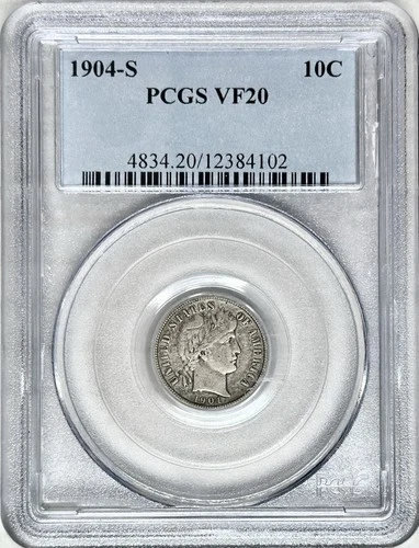 1904 S BARBER DIME PCGS VF20