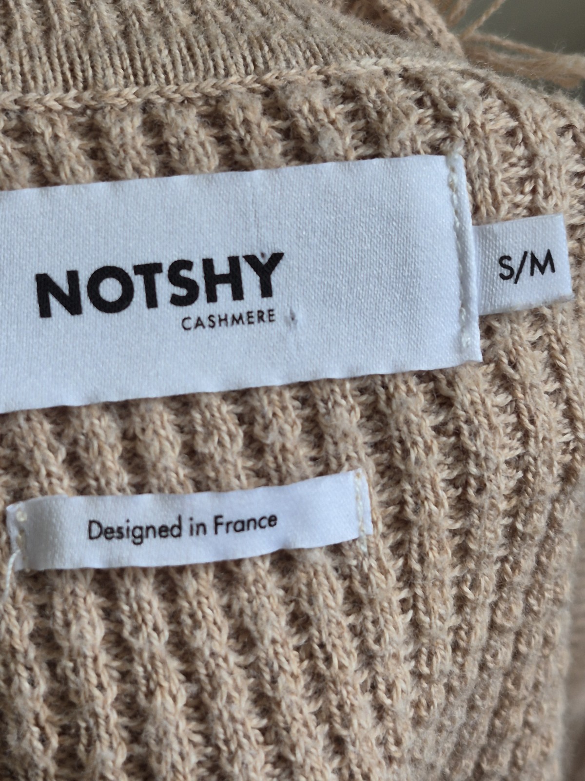 NOTSHY Cashmere Blend Jumper Beige Soft Knit Frayed Neck French Luxury Boho S image 2