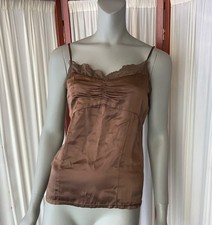 Ann Taylor Silk Lace Camisole Tank Top Chocolate Brown NWT Size Large
