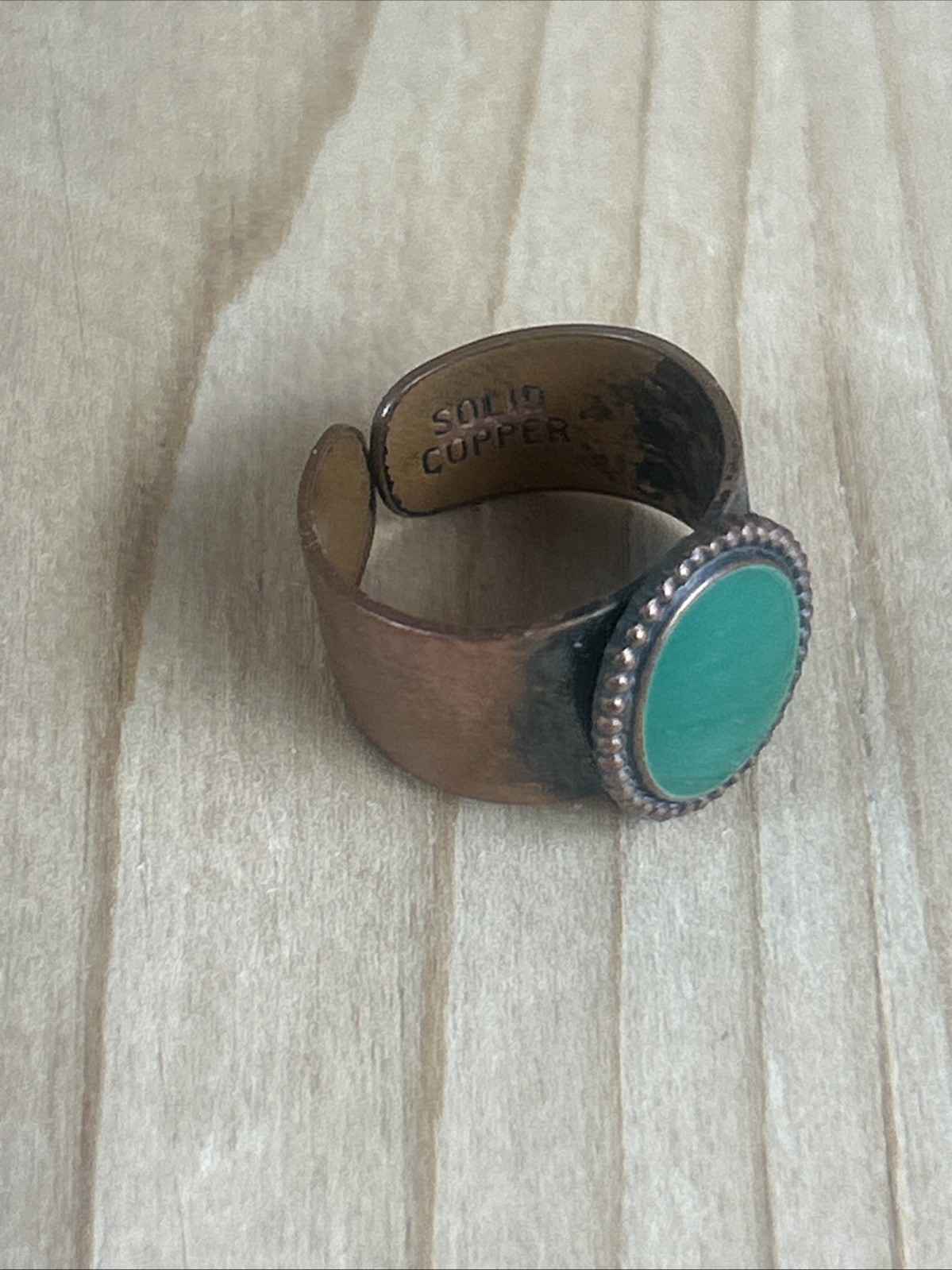 Solid Copper Wrap Ring Green Oval Size 4.5 Adjust… - image 6