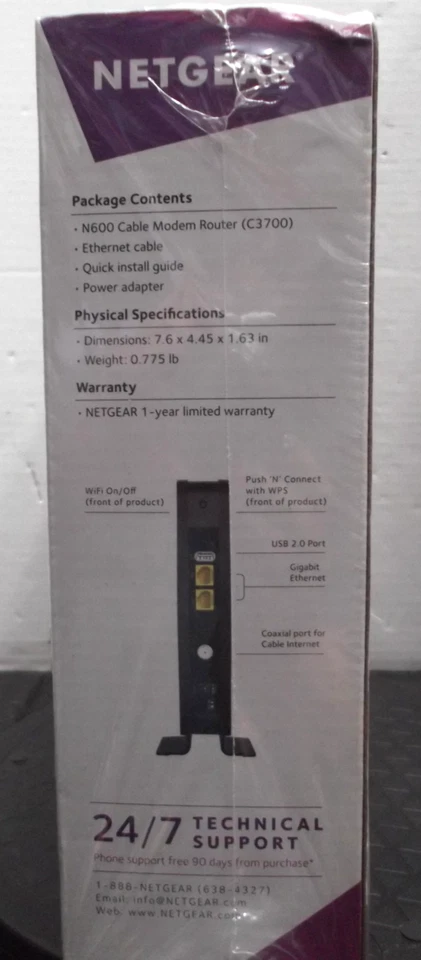 NEW SEALED Netgear N600 Wi-Fi Cable Modem Router 802.11 Dual Band Gigabit C3700 - Image 4 of 4