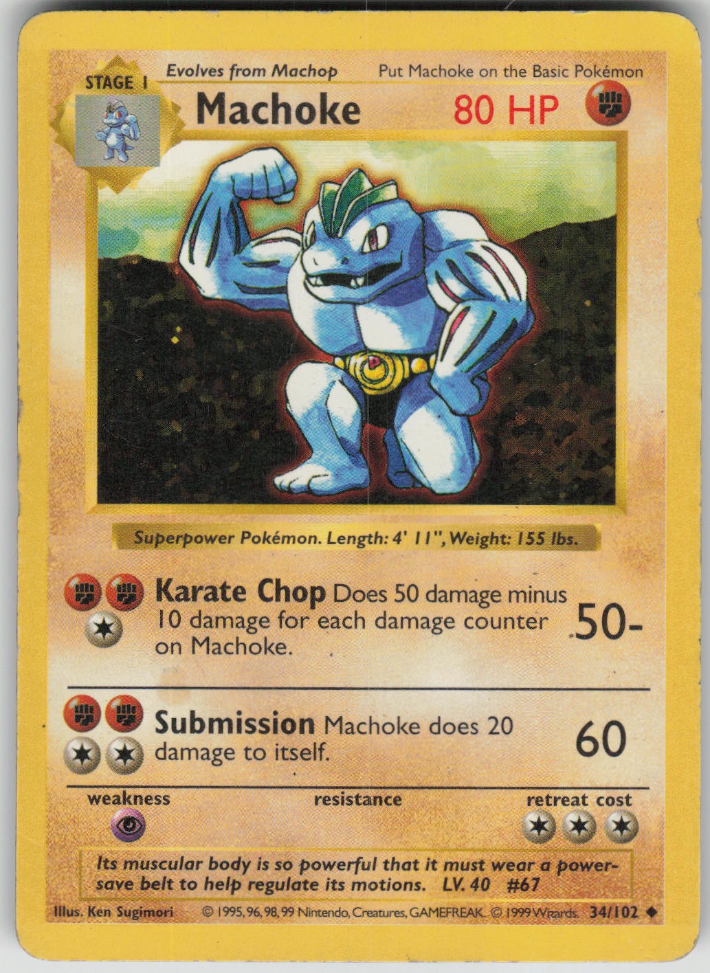 Pokemon TCG Machoke Uncommon Base Set (Shadowless) 034/102