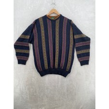 Canda Striped Knit Sweater Mens Medium Navy Blue Vintage Alpaca Wool Blend 90s