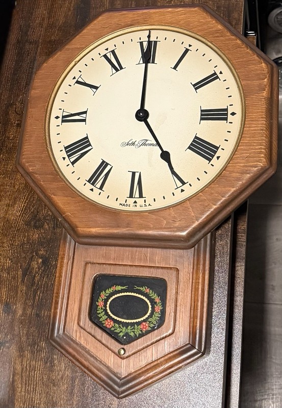 Vintage Seth Thomas Wooden Octagon School House Wall Clock | Working w/ History
