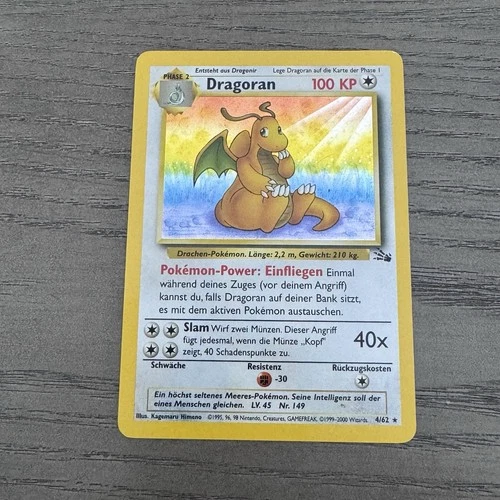 Pokémon GERMAN Card TCG Dragoran Dragonite Holo Rare 4/62 Fossil Unlimited 1999