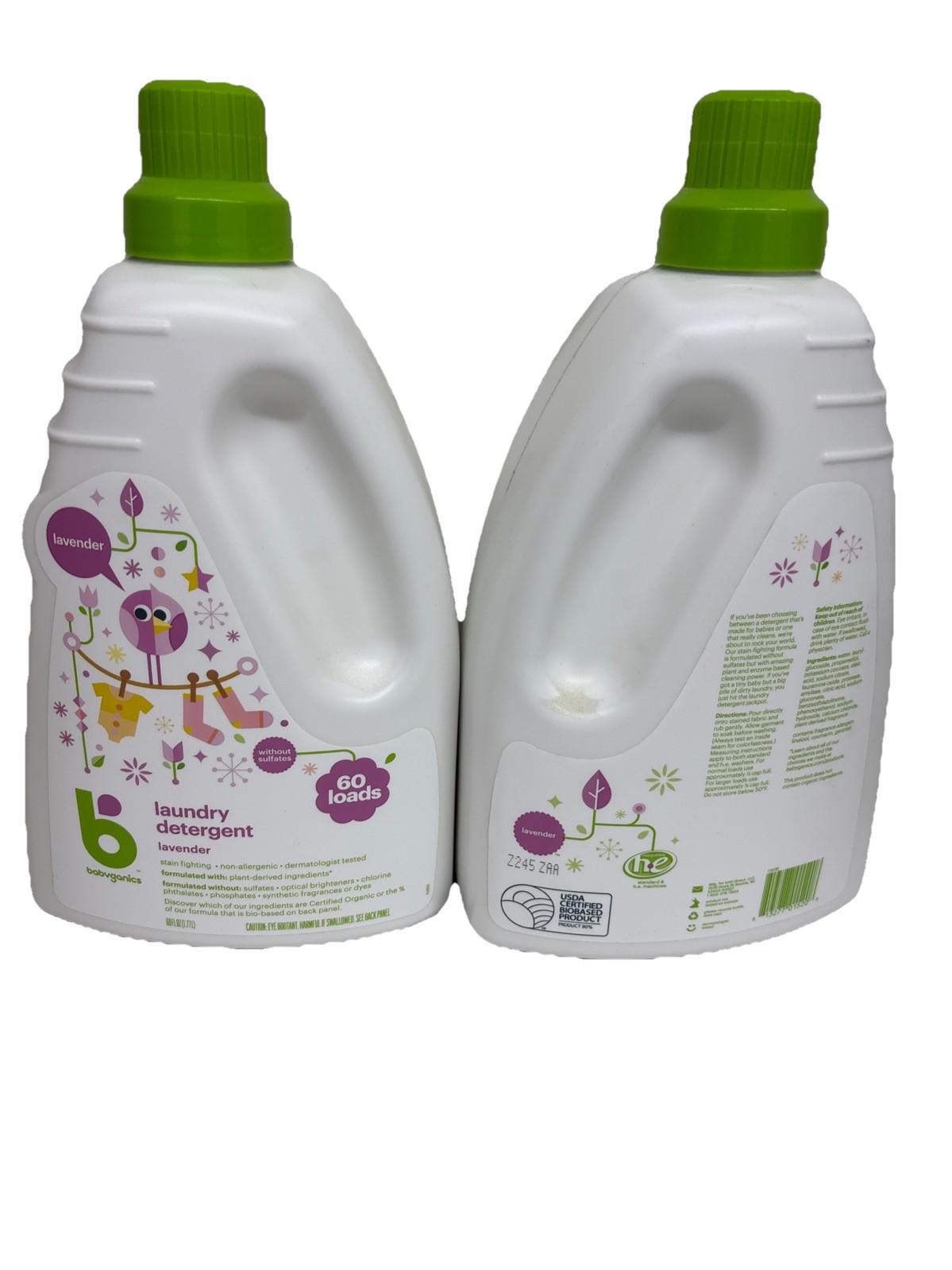 Babyganics Liquid Baby Laundry Detergent 120 Loads HE Safe Lavender 120oz Total