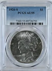 1926-S PEACE Silver Dollar AU55 PCGS Graded $1 Coin 7369