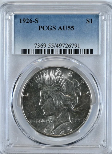 1926-S PEACE Silver Dollar AU55 PCGS Graded $1 Coin 7369