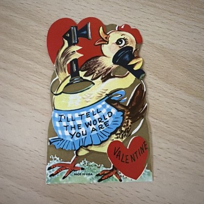 VTG Valentine-Anthropomorphic chicken Talking on Phone- I ll Tell the World  .