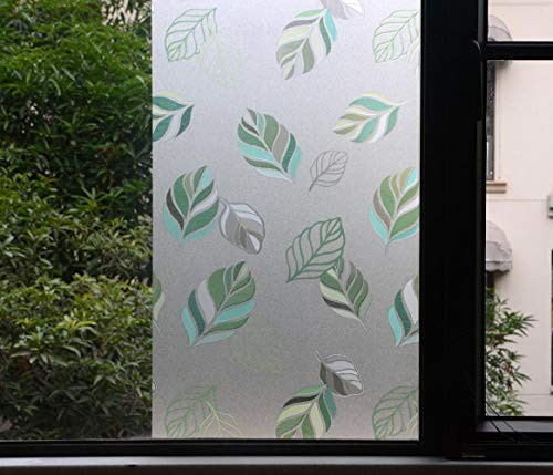  Frosted Window Film Pattern, Non-Adhesive, Static Cling 35.4" By 157.5" Leaf