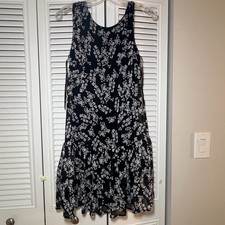 Calvin Klein Women's SZ 4 Sleeveless Dress Floral Ruffle Lined Black White New