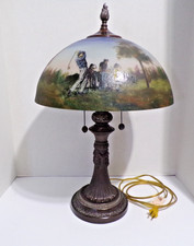 Dale Tiffany Reverse Hand Painted Golf Lamp Glass Dome Shade Dual Pull 22" Tall