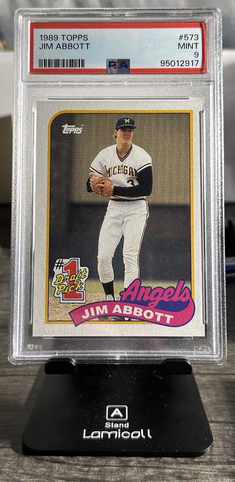 1989 TOPPS JIM ABBOTT #573 CALIFORNIA ANGELS ROOKIE PSA 9 MINT #1 DRAFT PICK