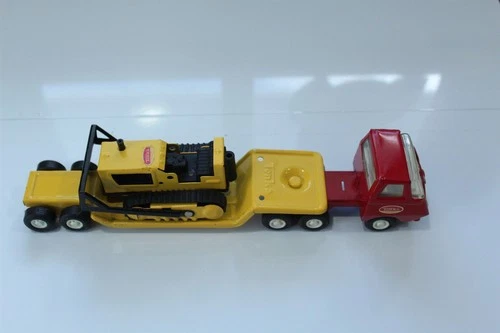 Vintage Tonka 3 Piece Set Cab & Trailer With Bull Dozer Pressed Steel