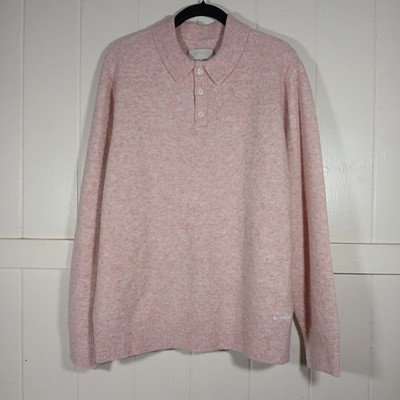 KITH Mens Boucle Harmon Rugby Wool Blend Polo Sweater Pink KHM031918 Medium