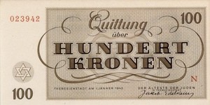 Czechoslovakia Theresienstadt Ghetto Camp 100 Kronen Banknote CU