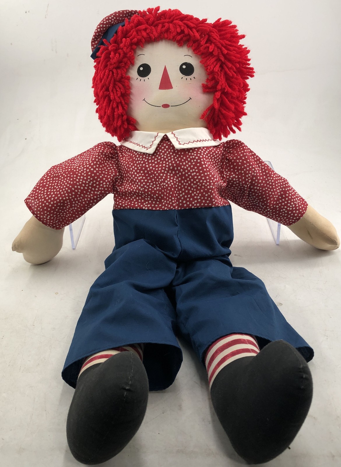 Raggedy Andy Red Yarn Hair Blue Pants White Collar Cloth Plush Doll