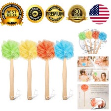 Loofah Back Scrubber Bath Sponge Set 4 Wooden Handle Long Handle Mesh Brush