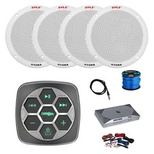 Metra Marine 3-Zone BT Controller, Amp w/Kit, 4X 6.5" 150W Speaker,Wire, Antenna