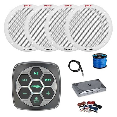 Metra Marine 3-Zone BT Controller, Amp w/Kit, 4X 6.5'' 150W Speaker,Wire, Antenna