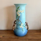 ROSEVILLE 15.5” APPLE BLOSSOM BLUE FLOOR VASE #392-15” ANTIQUE