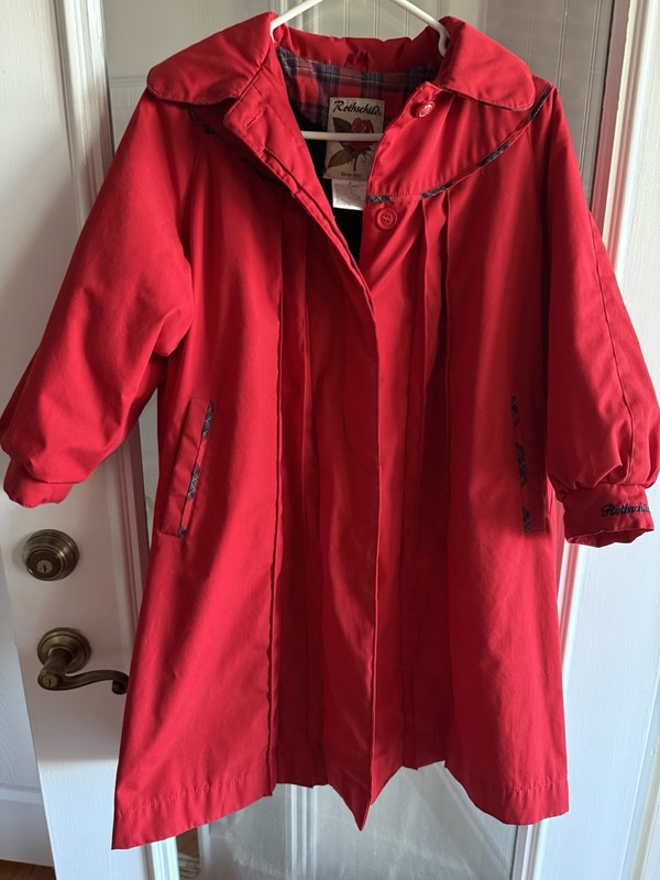 Vintage Rothschild Girls Red Coat Size 8. Made In Egypt. Blue Soft Lining