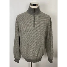 Men Brooks Brothers 100% camel hair 1/4 zip stripe pullover sweater, L