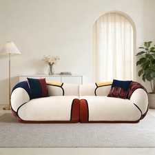 Modern Curved Sofa Chenille Fabric 104" 3 Seater Lounge Couch Floor Sofa Cream