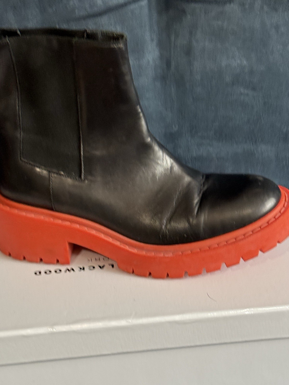 KENZO x H&M Black Orange Leather Chelsea Ankle Boots US 8 EU 39 thumbnail 7