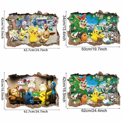 New Pokémon Cartoon PikachuWall Sticker PVC Children's Room Decoration 3D Poster