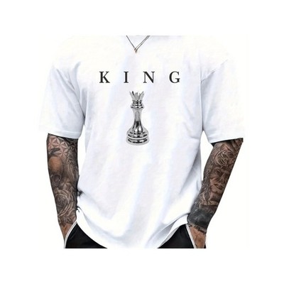 THE KING Men's Chess T-Shirt with Chess Piece Print (King, Queen, Rook Pawn) Tee