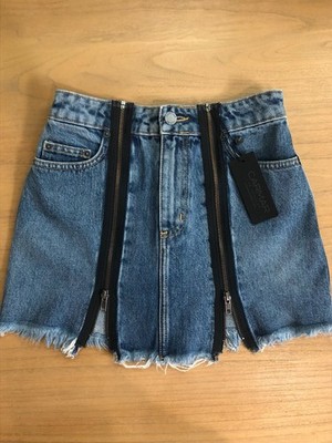 Carmar Denim Blue Jean Skirt Double Zip Front Odessa Colin Frayed Hem Size 26