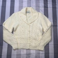 Vintage LL Bean Cable Knit Wool Cardigan Sweater Woman  s Size 38 Ivory
