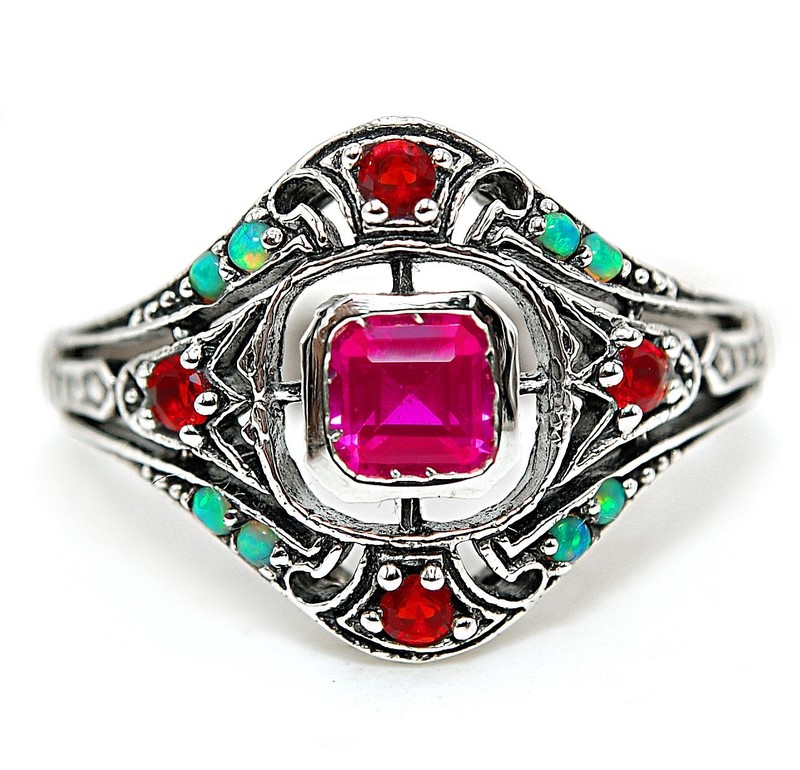 Heat Treated Rubellite Tourmaline 925 Sterling Silver Nouveau Ring Sz 6 PC12-3