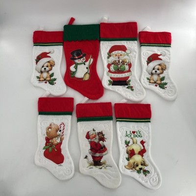 7 Felt 80s Christmas Stockings Morehead Santas Best Puppy Kitten Snowman Teddy