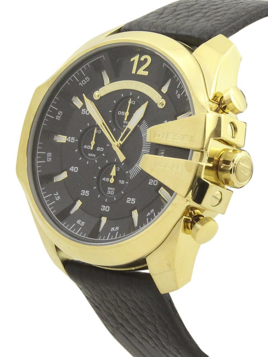 Diesel Men's Mega-Chief DZ4344 DZ/4344 Black Leather Chronograph